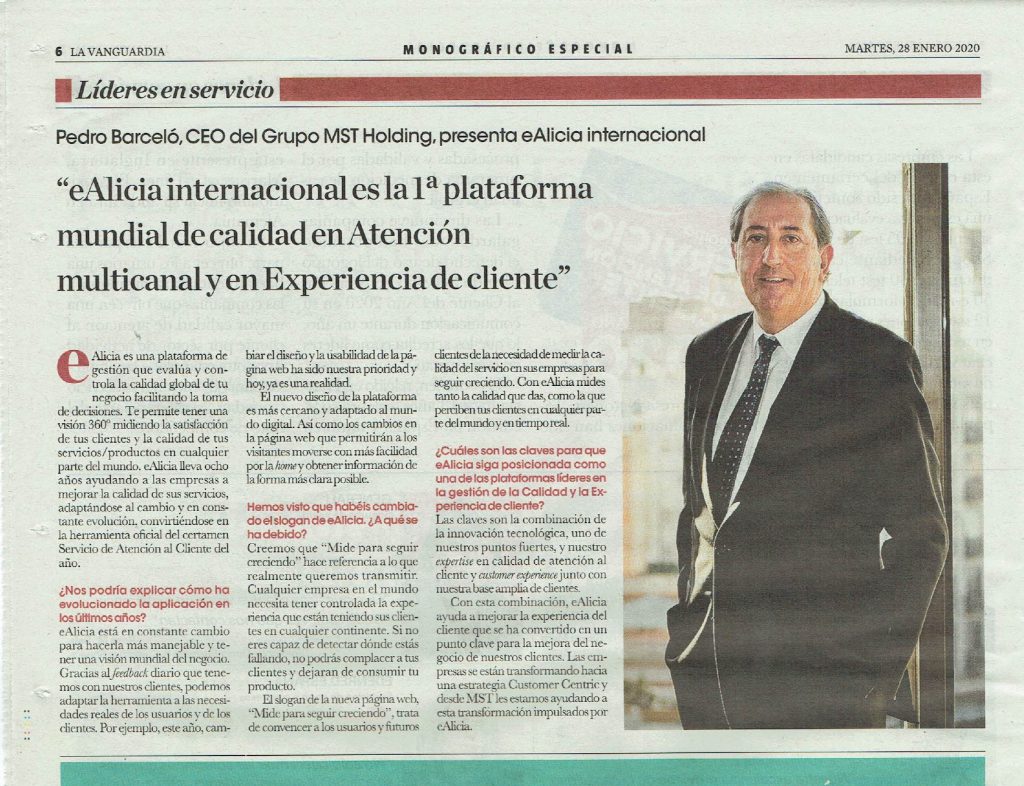 Pedro Barcelo presents eAlicia Internacional in La Vanguardia